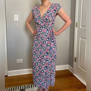 J. Crew Fabrizia Floral Wrap Midi Dress with Cap Sleeves, XS